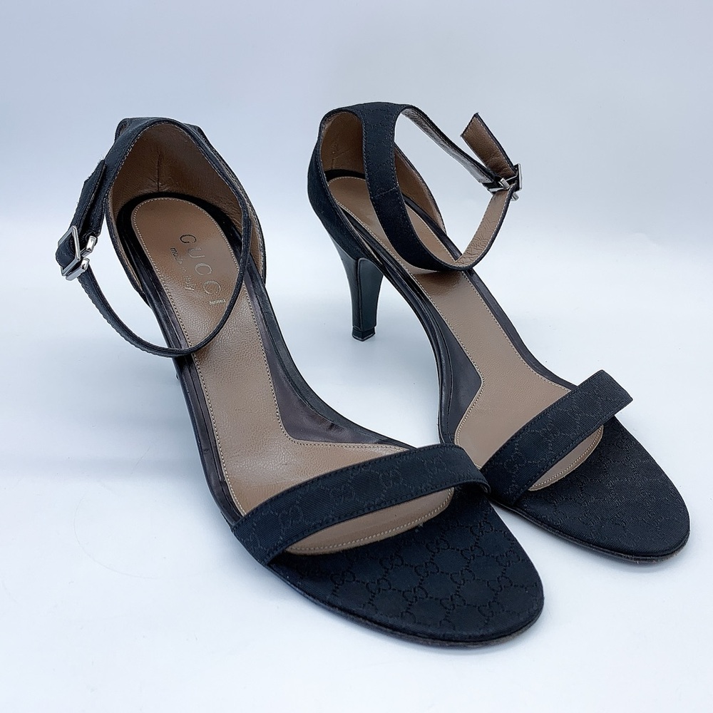 Gucci GG Canvas Ankle Strap Sandal in Black